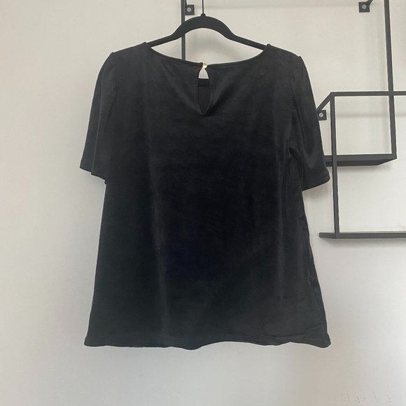 LOFT Velvet Puff Sleeve Top Black Relaxed Fit Stretch Casual - Picture 6 of 8